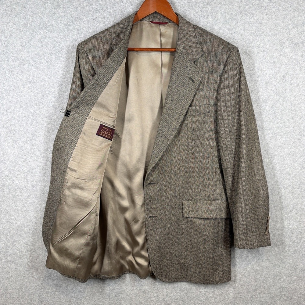 Jos A Bank Blazer Mens 41L 100% Silk Herringbone 2 Button Sport Coat Jacket USA